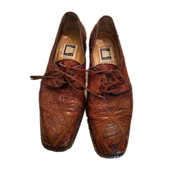 David Eden Mens Size 8 Alligator Brown Carmel Lace Up Dress Shoes Made In Italy